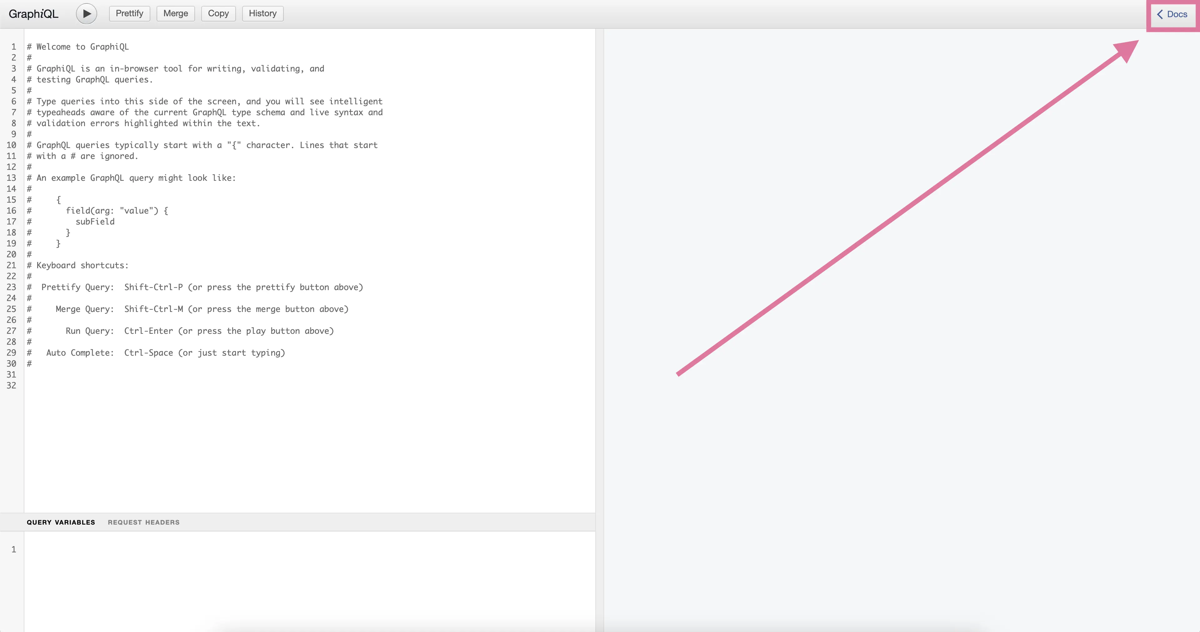 GraphQL docs button