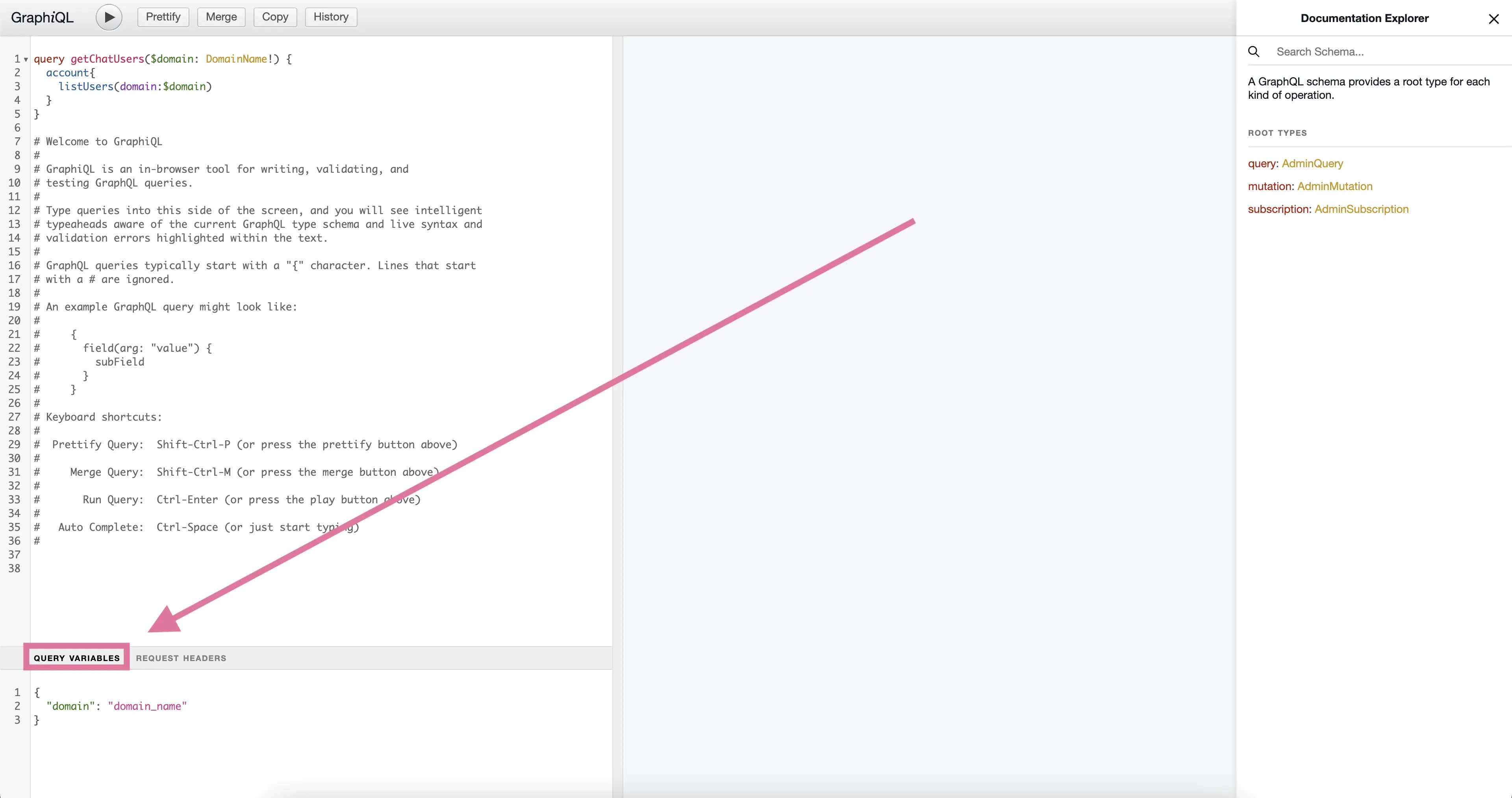Query variables section