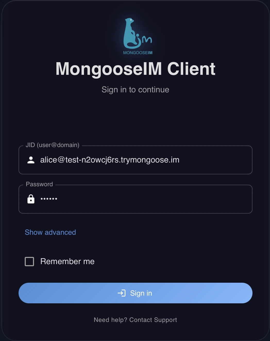 MIM Web Client login